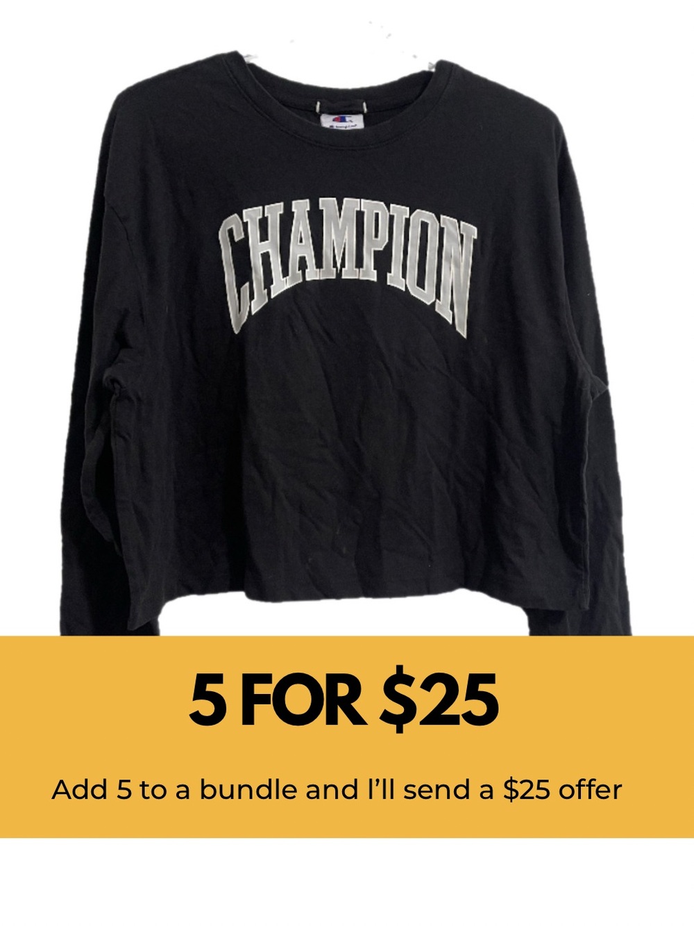 Champion Black Cropped Crewneck Sweatshirt with White Logo
